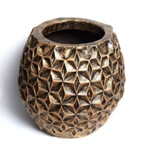 Fiberglass Pot Planter – GeoStar Textured Design in Antique Bronze Finish (14x16 Inches) for Indoor & Outdoor Use