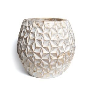 Fiberglass Pot Planter – GeoStar Textured Design in Antique Bronze Finish (14x16 Inches) for Indoor & Outdoor Use