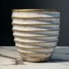 Fiberglass Pot Planter – Ring Design in White with Golden Texture (10x10 Inches) for Minimal Indoor & Outdoor Déco