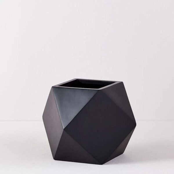 Fiberglass Pot Planter – Diamond Cut Design in White & Black (14x16 Inches) for Indoor & Outdoor Decor