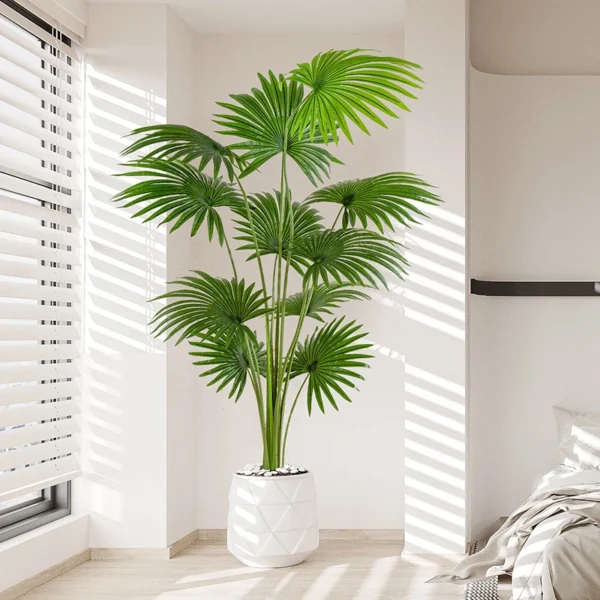 Artificial Fan Palm Plant – 5ft and 6ft Indoor Décor With Modern White Pot | Decor Glaze